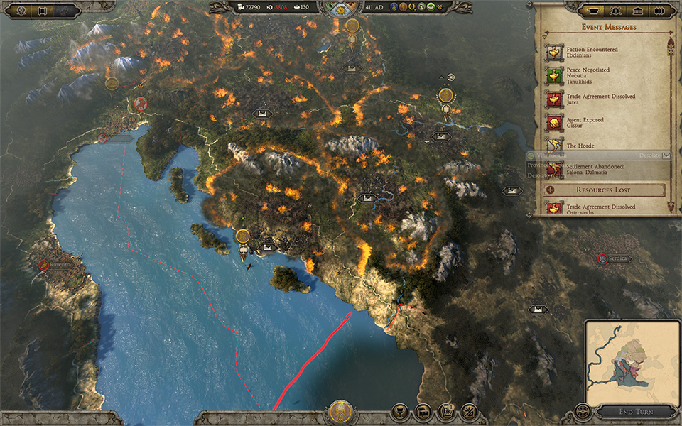 <strong>TOTAL WAR’S MOST DYNAMIC CAMPAIGN MAP</strong> <span>ATTILA’s hordes raid, pillage, and raze entire settlements, reshaping the landscape as they go. When the odds are stacked against you, embark on a migration, leading your people to new lands and a new life.</span>