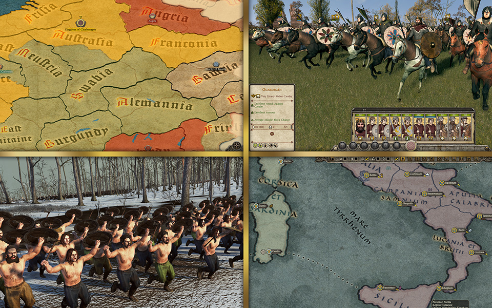 <strong>GROW YOUR HORDE WITH DLC</strong> <span>Five Culture Packs introduce new playable factions, from Britannia’s Celtic tribes to Norse seafarers and the early Slavic nations. Two Campaign Packs explore later time periods; in The Last Roman, barbarian kingdoms spring from the ashes of the Western Roman Empire, while Age of Charlemagne catapults players forward to the late 8th century and the unification of Europe under the Frankish Holy Roman Empire.</span> 