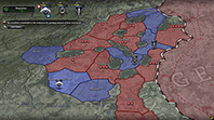 Um mapa de situação de Ardenas mostra o território dos E.U.A. em azul e o alemão em vermelho.