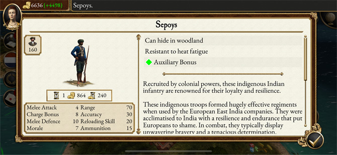 Sepoy Unit Info card