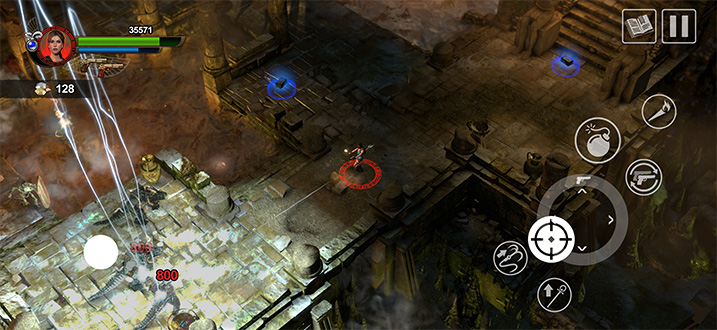 <strong>FAST-PACED TWIN STICK SHOOTING</strong> Bomb and blast your way through intense combat arenas — jump, dodge and roll to get the drop on enemies!