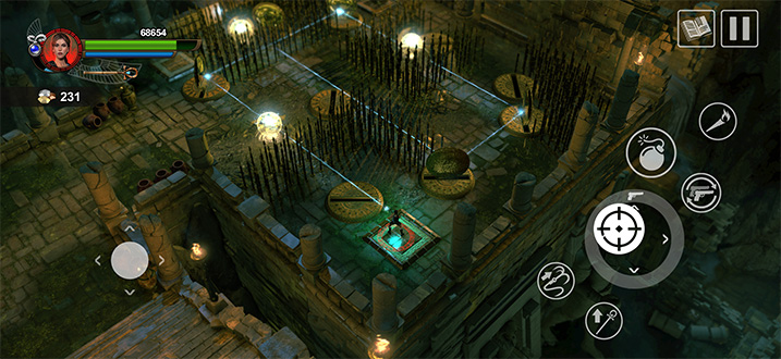 <strong>BRAIN TEASING AND CHASM LEAPING</strong> Test your wits and your reflexes against devilish puzzles, platforming challenges and trap-laden tombs.