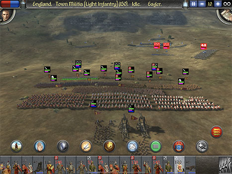 <strong>THE ART OF WAR</strong> Deploy infantry, archers and cavalry into huge real-time battles, with a full range of medieval weaponry at your command.