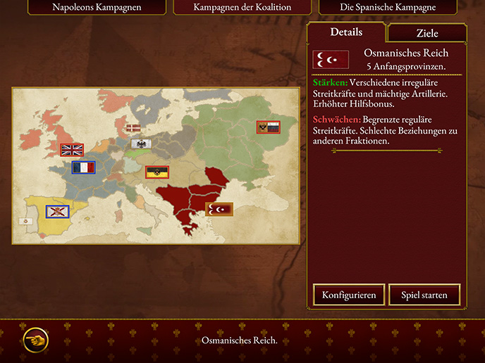 <strong>VIER WEITERE FRAKTIONEN</strong> Exklusiv auf Mobilgeräten können erfahrene Spieler, die nach neuen Herausforderungen suchen, nun auch als Spanien, Portugal, Dänemark oder das Osmanische Reich in der Koalitionskampagne spielen.