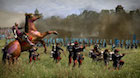 Riflemen take aim and a horse rears as spear infantry advance upon them.