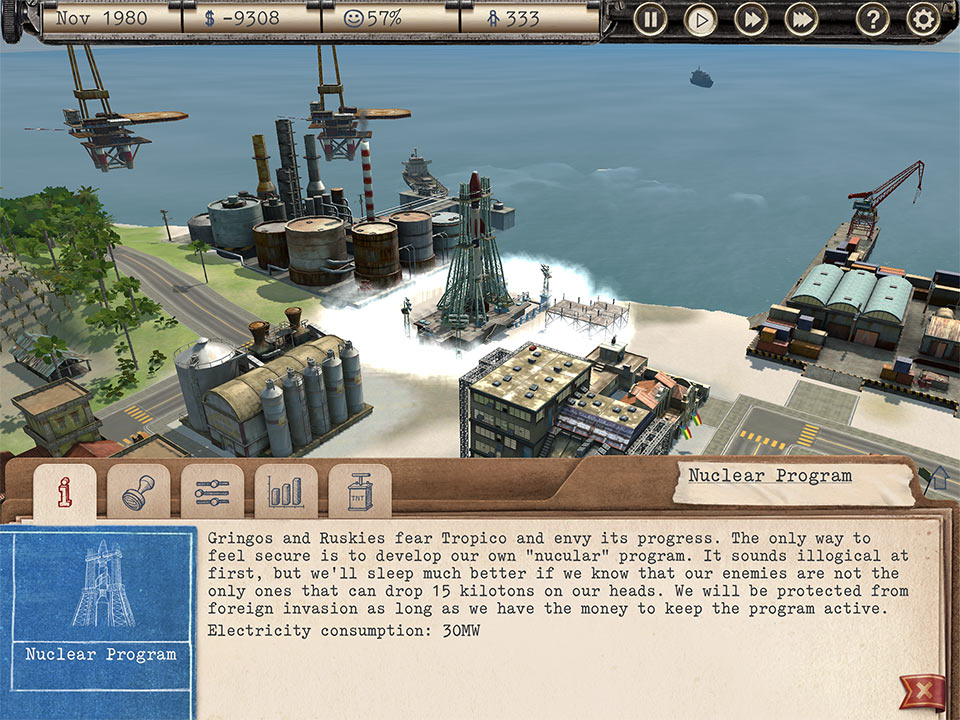 Develop Tropico’s nuclear program for a sustainable future.