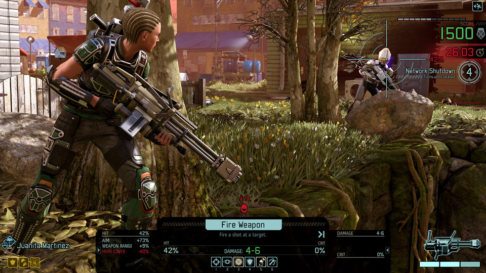 Ein XCOM-Grenadier und ein ADVENT-Priester schauen sich an.